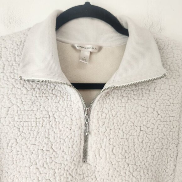 Banana Republic Cream Sherpa Quarter Zip Pullover Sweater Women's S - Picture 3 of 8